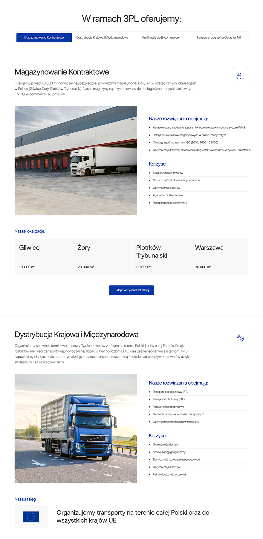 Płaski widok sekcji usług 3PL na stronie xCargo Logistics