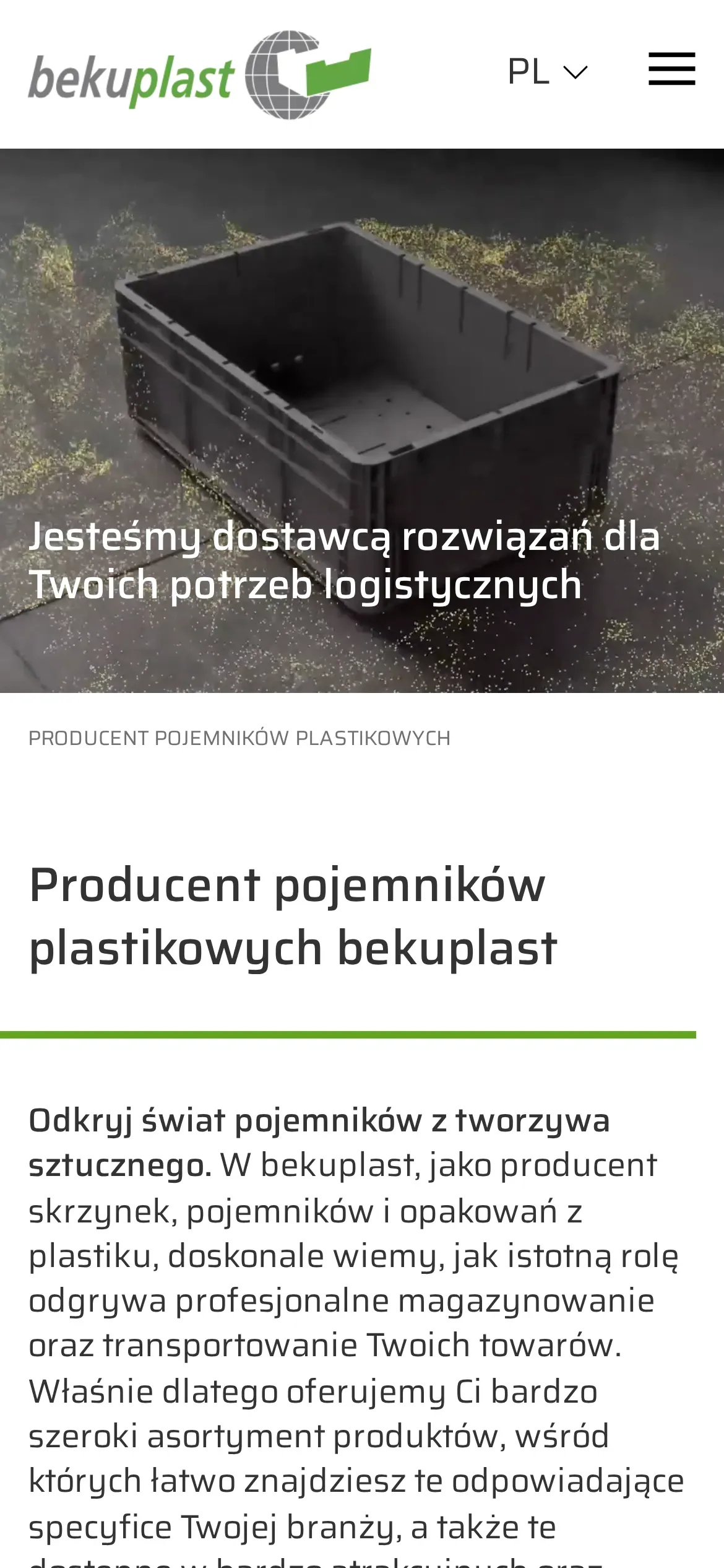 Poprzednia strona bekuplast na telefonie (archive.org): zdjęcie czarnej skrzynki z hasłem i początek tekstu „Producent pojemników plastikowych bekuplast”