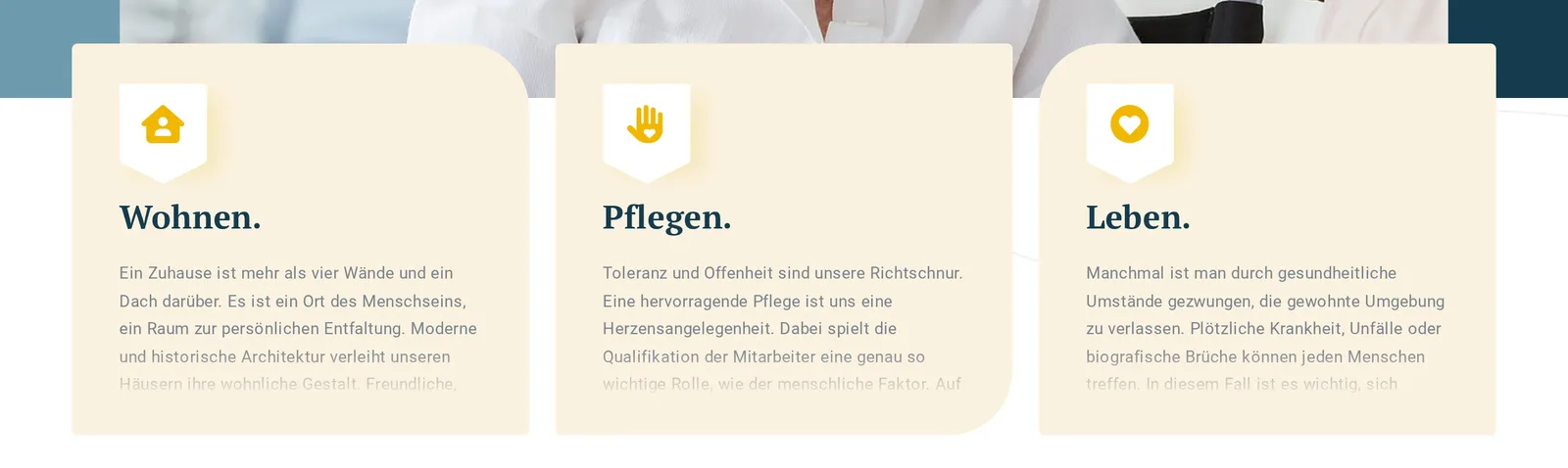 Pola Wohnen, Pflegen i Leben w zwykłym widoku: jasne tła bez obramowania i żółte ikony